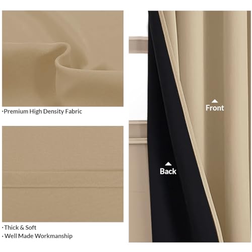Image of HOMEMONDE Window Curtains 6 Feet Pack of 2 - Thermal Insulation 90% Blackout Curtain with Rod Pocket Style, Fade Resistant & Black Backing Drapes - (72 Inch, Solid Beige)