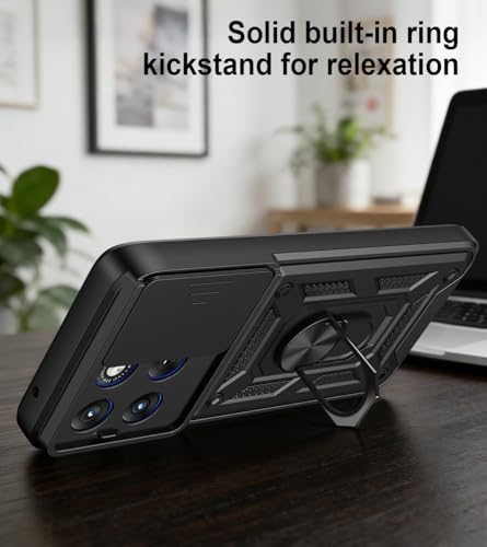Image of Tough Armor Bumper Back Cover for Motorola Moto Edge 70 Fusion 5G | Sliding Camera Cover, Kickstand & Ring Holder 360 Degree Protection Back Cover for Moto Edge 70 Fusion 5G - Black