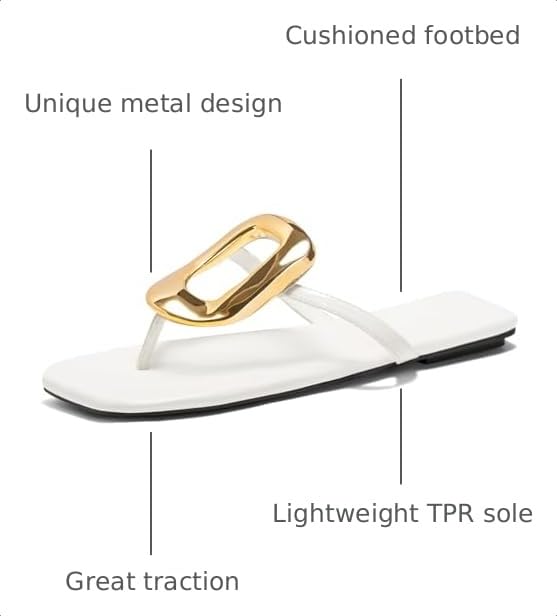 Image of Coutgo Womens Flat Sandals Comfortable Flip Flops Slide Sandals Summer Beach Shoes with Metal Decoration