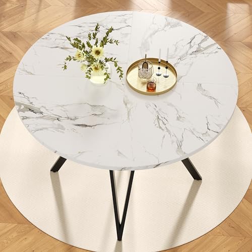 VIVCA Mesa de comedor redonda (100 × 100 × 76 cm), mesa de comedor de cocina, mesa de centro redonda para 4 personas, adecuada para comedor, sala de estar, elegantes patas de metal, tablero de mármol