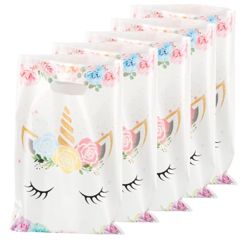 50 Pcs Unicorn Party Favor Bags With Handles - Goodie and Candy Gift Bags for Birthday Party Supplies and Decorations