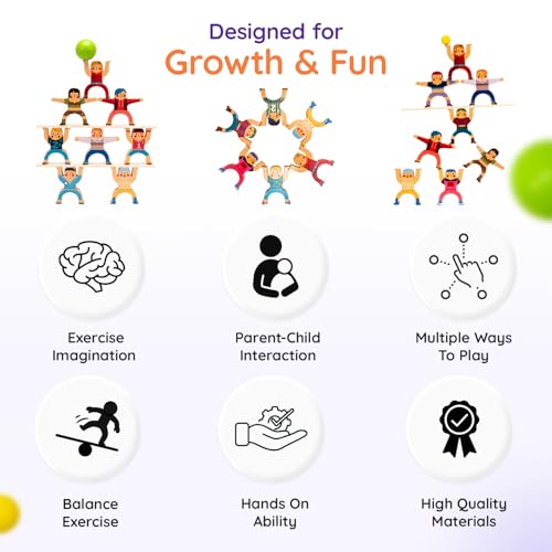 Image of TinkerBox Stack & Balance Human Tower | Wooden Interlocking Toy Set | Promotes Critical Thinking & Creativity | Early Learning Educational Game for Kids Children Boys Girls