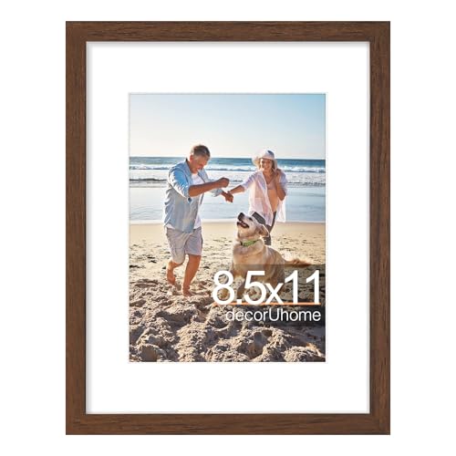 decorUhome 8.5 by 11 Picture Frame, Display Pictures 6x8 with Mat or 8.5x11 without Mat, Wall & Tabletop Display Certificate Frame, Brown, 1 Pack