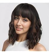 Nuxovin Curly Wavy Bob Wigs with Bangs, Short Shoulder Length Real Hair Wigs for Women, Glueless,...