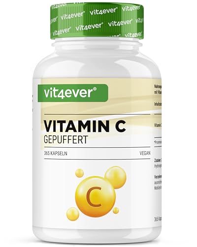 Vitamina C tamponada   365 cápsulas   Altamente dosificada con 1000mg de vitamina C   Vegetal fermentado (pH neutro, libre de ácidos, suave para el estómago)   Vegano