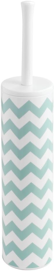 InterDesign Una Slim Toilet Bowl Brush and Holder - Bathroom Cleaning Storage, Mint/White Chevron