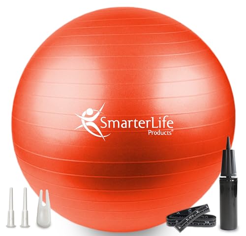Exercise Ball for Yoga, Balance, Stability from SmarterLife - Fitness, Pilates, Birthing, Therapy, Office Ball Chair, Classroom Flexible Seating - Anti Burst, No Slip, Workout Guide