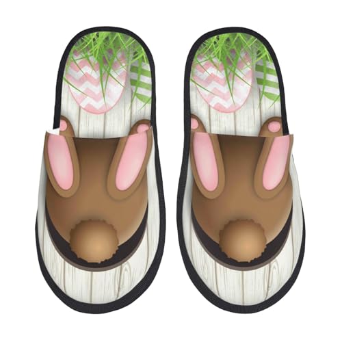 Brown Bunny Print House Slippers For Women And Men,Soft Slippers With Memory Foam,Non-Slip Indoor Home Shoes - Main Image