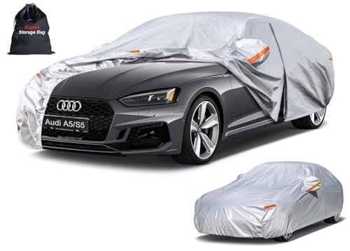 Image of Kayme 6 Layers Sedan Car Cover Custom Fit for Audi A5 /S5 (2012-2026), Waterproof All Weather for Automobiles,Rain Sun UV Protection.Silver