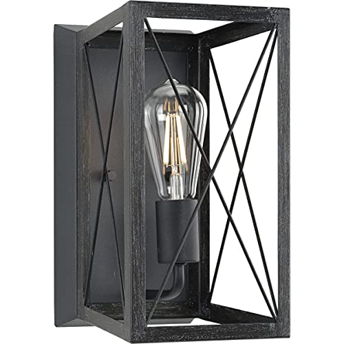Image of Progress Lighting 1-Light Farmhouse Wall Sconce Light Cerused Black Oak, Briarwood Collection, Indoor, P710012-031, Textured Black