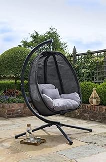 Cocoon Hanging Egg Chair Swing Textilene Garden Furniture In Or Outdoor Black With Grey Cushion