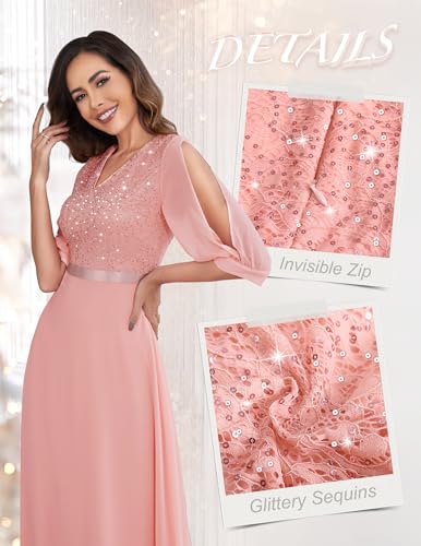 Image of Wedtrend Women's Sequin Dresses Sparkly Glitter Dress Split Sleeves Formal Dresses Maxi Evening Dress