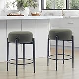 COLAMY Modern Bar Stools Set of 2, 24' Counter Height Stools with Round Soft Padded Backless Seat and Metal Mid-Century Base, Green