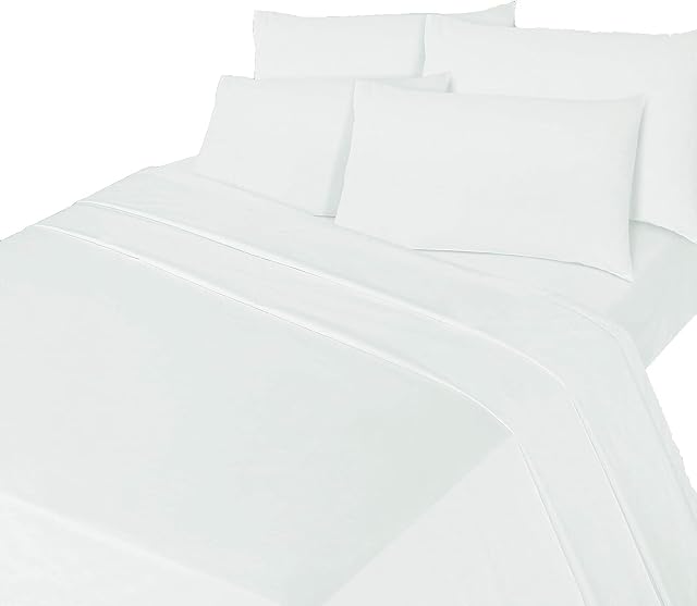 EXQUIZIT HOME Flannelette Sheet Set 100% Brushed Cotton Includes Fitted Sheet, Flat Sheet and 2 x Matching Pillowcases Bed Sheet Set White Double
