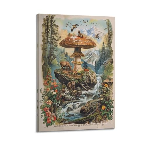 Décoration murale rétro poster Fungi's Secret Wild World 04 toile encadrée pour chambre