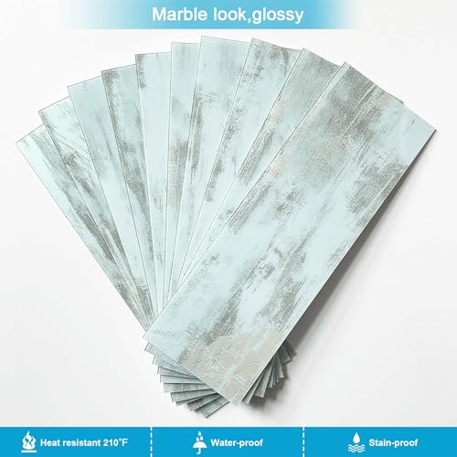 Image of BeNice Peel and Stick Backsplash for Kitchen Tile,Peel and Stick Tiles for Walls Tile Stickers Waterproof Marble Tile Backsplash 3.85 inchx11.73 inch(16Tiles) California Blue