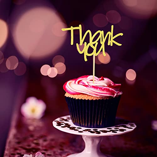 Arthsdite 24Pcs Gold Glitter Thank You Cupcake Toppers Thank You Cupcake Picks For Birthday Anniversary Thanksgiving Day Wedding Bridal Shower Party Decoration Supplies #TOP3