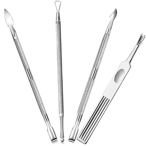 4 PCS Cuticle Pusher and Cutter Set, BEBEEPOO Triangle Nail Polish Remover Scraper, Nail Cleaner Fork, Cuticle Remover, Professional Stainless Steel Pedicure Manicure Tool(Silver)