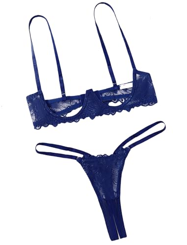 Avidlove Lingerie Set For Women Lace Bra and Panty Set Sexy Underwire Lingerie Set Navy Blue S