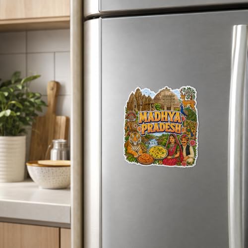 Image of Zesta Wooden Fridge Magnets Set | Refrigerator Decor Magnets for Kitchen | India Souvenir Fridge Magnet Collection | Wooden Magnet for Fridge Door Decoration (Madhya Pradesh)