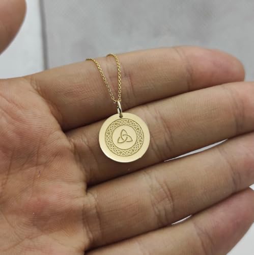 Collier Triquetra pendentif nœud de la Trinité gravé argent plaqué or - 3