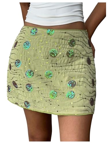 MakeMeChic Women's Sequin Embroidery Mini Skirt Drop Waisted Summer Short Party Skirts