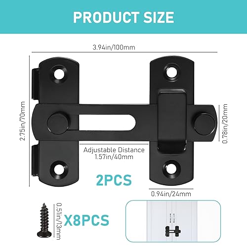 2 pestillos para puerta de acero inoxidable, pestillo de puerta de acero inoxidable, pestillo deslizante para puertas, ventanas, baños, ventanas, armariospuerta de granero - imagen 2