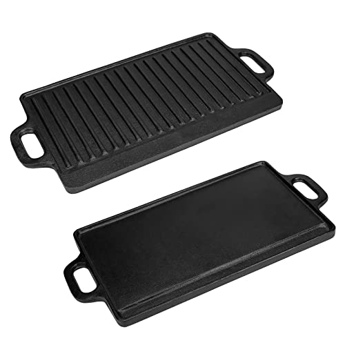 32nd Placa de hierro fundido apta para cocinas de gas, eléctricas y de inducción, placa de parrilla de doble cara con superficies planas y estriadas, 46 cm x 23 cm - imagen 8