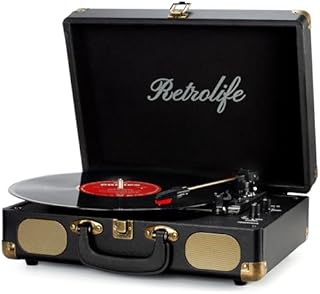 Retrolife Vinyl Record Player 3-Speed Bluetooth Suitcase Portable Belt-Driven Record Player with Built-in Speakers RCA Line Out AUX in Headphone Jack Vintage Turntable