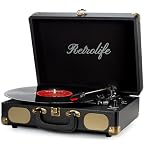 Platine Vinyle 3 Vitesses 33/45/78 TR/Min Bluetooth Valise Portable Tourne-Disque à Courroie avec Haut-Parleurs Intégrés Sortie Ligne RCA Vintage Turntable