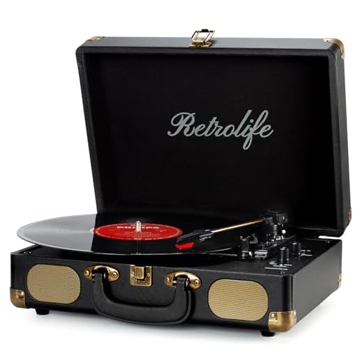 Giradischi Bluetooth 3-Velocità 33/45/78 Giri, Stereo Portatile Vintage Giradischi in Vinile con Altoparlanti Incorporati, Uscita Linea RCA, Ingresso AUX, Jack per Cuffie