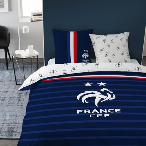 OMYDREAM FFF Rayures Parure de lit Enfant | 100% Coton | Oeko-TEX | Housse de Couette 240x220cm + 2 Taies d'oreiller 63x63cm | Imprimé Garçon | Bleu