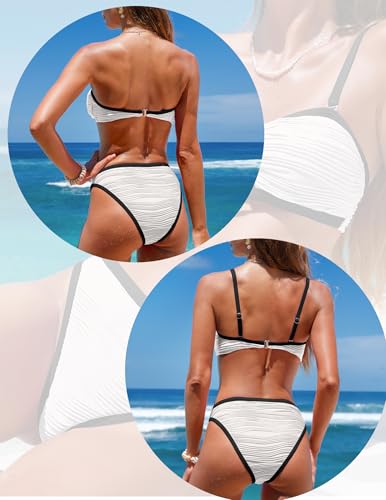 seamoly 2 in 1 Convertible Bikini Sets Ribbed Color Block Bandeau Swimsuit Cutout Ring Sexy 2 Piece Bathing Suit3