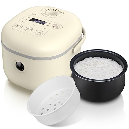 Bear Cuiseur à riz 3,5 tasses (non cuit) avec cuiseur vapeur, Multifonctionnel 350W Electric Mini Rice Cooker，6 fonctions de cuisson du riz pour 2-4 personnes