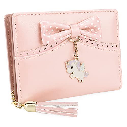 Uromee Girls Wallet Small Card Holder Women Purse Bifold Vegan Leather Zipper Coin Pocket Cute Unicorn Pendant Tassel2