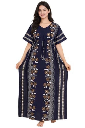 Image of Bahumaan Pure Cotton Kaftan Nighty for Women | Kaftan Maxi for Women | Kaftan Night Gowns for Women | Cotton Nighty for Women Stylish |