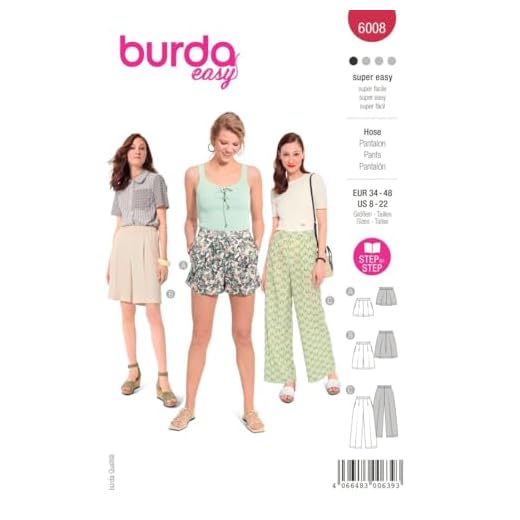 Burda Style Katalog-Schnittmuster Luftige Hosen in verschiedenen Längen | Damen, Gr. 34-48 | Nählevel: Sehr leicht #6008