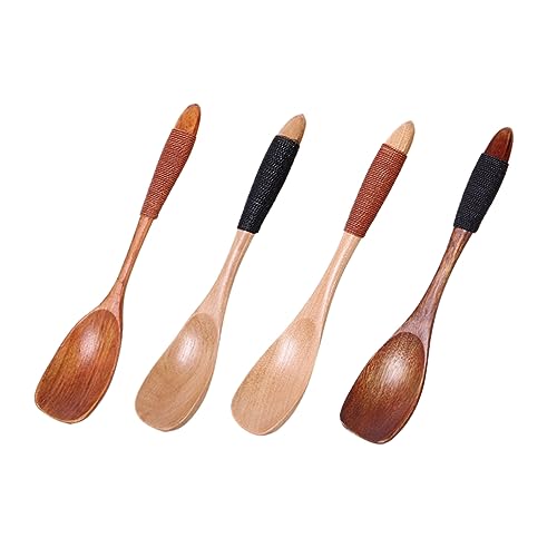 Unomor 4pcs Assorted Mini Spoons Honey Sugar Seasoning Spoon Short Handle Scoop Natural Material Smooth Non-slip Handle for Boys and Girls