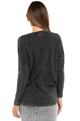 Hard Tail Long Sleeve WomenÕs Slouchy Tee-Shirt with Side Slits Style T-212 Black Denim L
