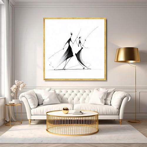 Toile abstraite silhouette de danse noire et blanche 80x80cm - 4