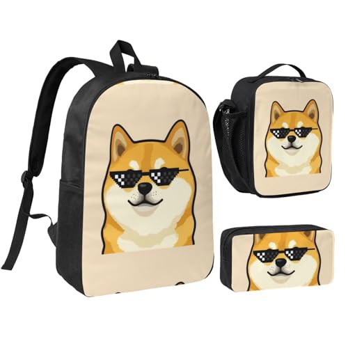 Backpack Set - With Lunch Bag & Pencil Case For Unisex (for Sunglasses Funny Doge Meme Dog)