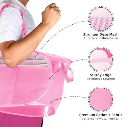 Image of 100L Collapsible Laundry Baskets, Tear Proof Pop Up Laundry Hamper with Dual Handles, Large Foldable Laundry Basket, Easy to Carry Laundry Hamper for Home, Laundry Room, Bedroom, Dorm, Travel Pink