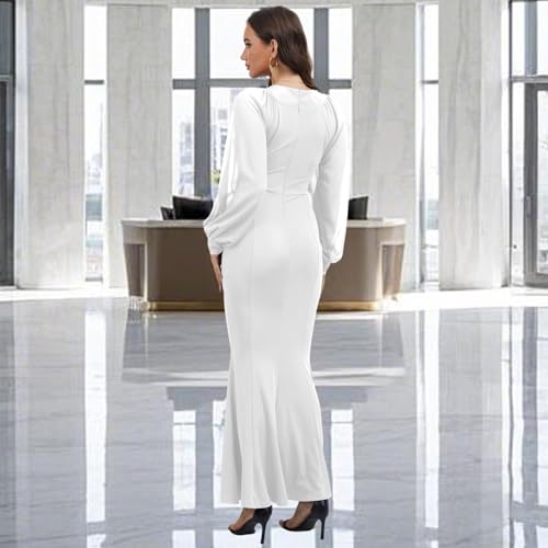 Image of Women's Elegant Formal Mermaid Maxi Dress Off Shoulder Long Sleeve Wedding Split Evening Gown Prom Cocktail Party Dresses