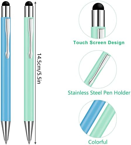 10PCS Stylus Ballpoint Pens, 1.0 mm Ballpoint Pen with Stylus Tip, Black Ink Metal Pens for Touch Screens, Click Pens Pastel Pens for Women&Men