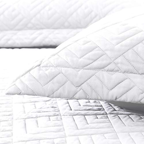 Exq Home Quilt Set King Size White 3 Piece,Lightweight Soft Coverlet Modern Style Squares Pattern Bedspread Set For All Season(1 Quilt,2 Pillow Shams) #TOP4