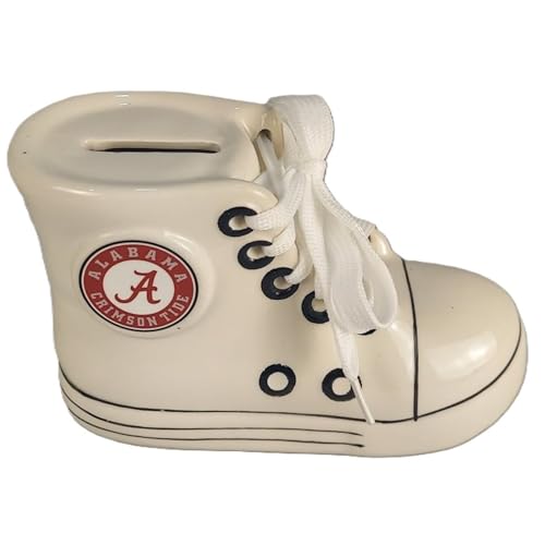 Alabama Crimson Tide Ceramic Shoe Piggy Bank by Game Day Outfitters | Ideal Gift for Alumni New Parents | Officially Licensed Nursery Keepsake | Rubber Stopper | for NCAA Fans, Students, Family