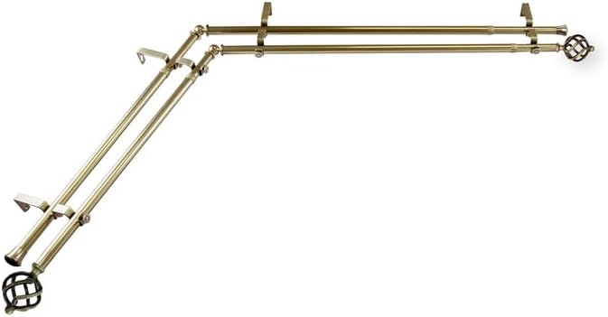 Corner Window Curtain Rod - Antique Brass Double Rod, 66-120 Inch Adjustable Rod