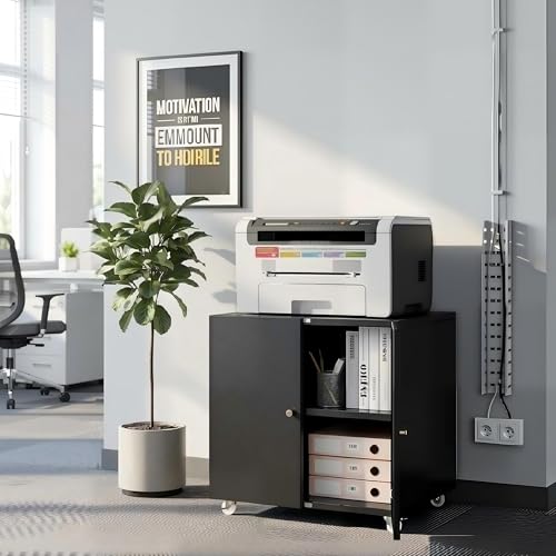 CuisinSmart Large Metal Printer Stand with Adjustable Shelf, Mobile File Cabinet on Locking Wheels, Heavy Duty 3D Printer Table for Home Office, Schoo
