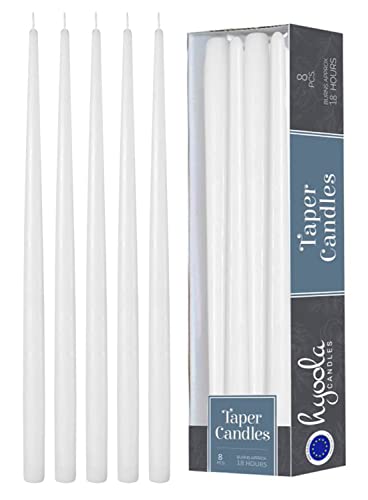 Hyoola Tall Taper Candles - 20 Inch White Unscented Dripless 8 Pack