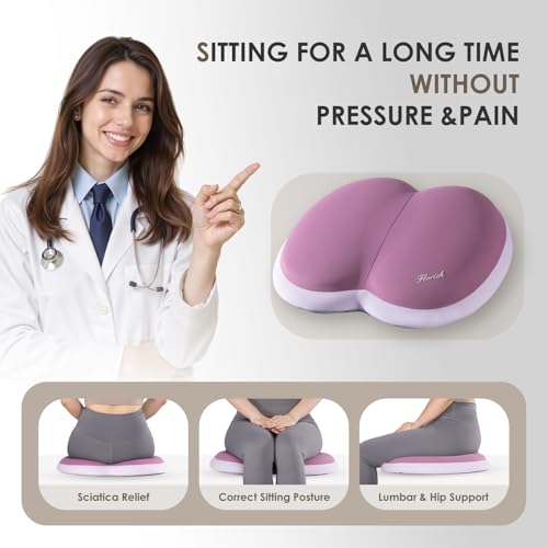 Image of FLORICH 3 PCS Seat Cushion for Carseat Lumbar Support Pillow Car Neck Headrest Pillows Ultrathick Memory Foam Seat Pads Pressure Relief Back Cushion for Office Chair(Purple)